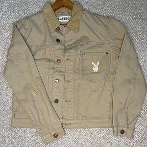 NWT PLAYBOY TAN DENIM JACKET WITH CORDUROY COLLAR (S)